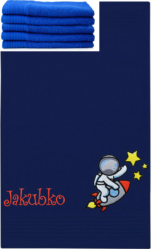 Personalizovateľný vyšívaný motív detský uterák, výšivka ASTRONAUT NA RAKETE
